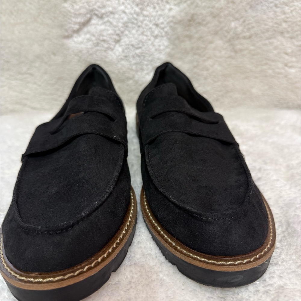 Anne Klein Everly Black Fabric Lugged Sole Loafers Women's Size 8.5M